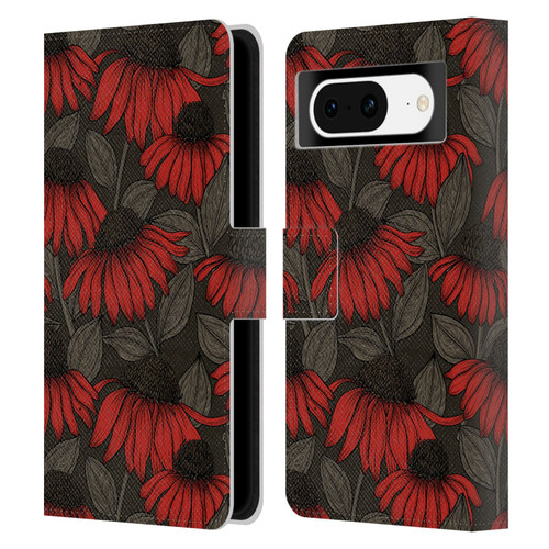 Katerina Kirilova Art Red Coneflowers Leather Book Wallet Case Cover For Google Pixel 8