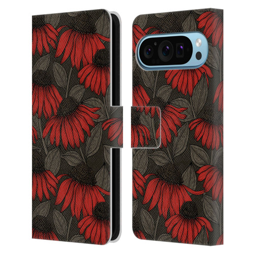 Katerina Kirilova Art Red Coneflowers Leather Book Wallet Case Cover For Google Pixel 9 / Pixel 9 Pro