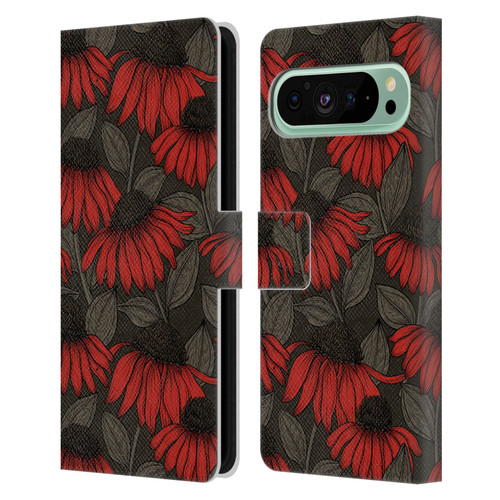 Katerina Kirilova Art Red Coneflowers Leather Book Wallet Case Cover For Google Pixel 9 Pro XL