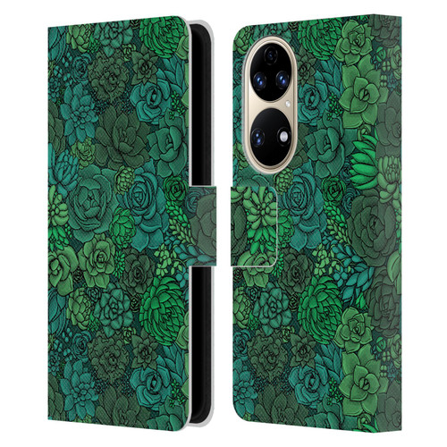 Katerina Kirilova Art Succulent Garden Leather Book Wallet Case Cover For Huawei P50