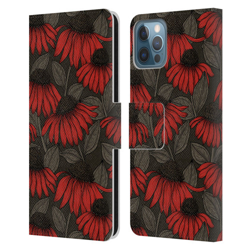 Katerina Kirilova Art Red Coneflowers Leather Book Wallet Case Cover For Apple iPhone 12 / iPhone 12 Pro