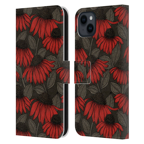 Katerina Kirilova Art Red Coneflowers Leather Book Wallet Case Cover For Apple iPhone 15 Plus