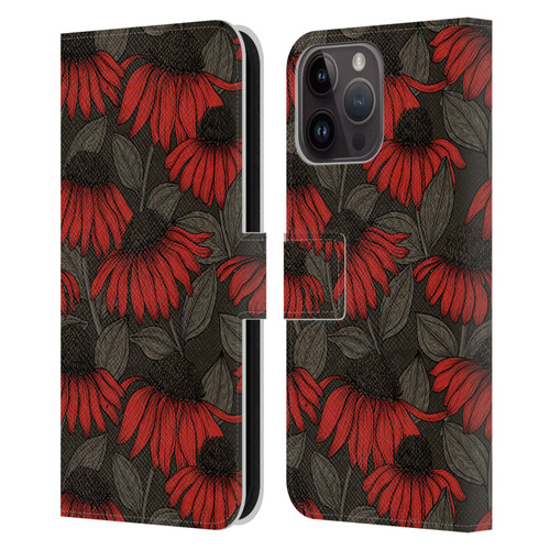 Katerina Kirilova Art Red Coneflowers Leather Book Wallet Case Cover For Apple iPhone 15 Pro Max