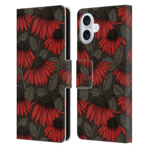 Katerina Kirilova Art Red Coneflowers Leather Book Wallet Case Cover For Apple iPhone 16 Plus