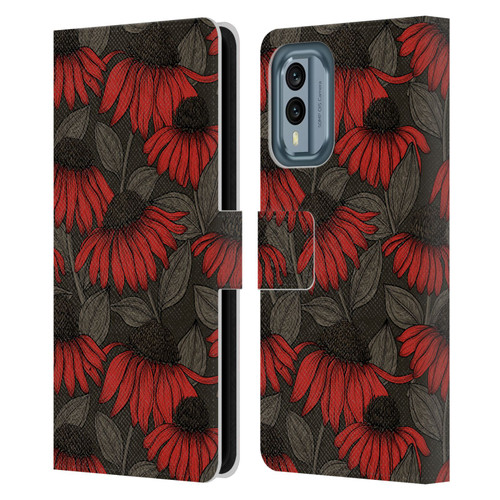 Katerina Kirilova Art Red Coneflowers Leather Book Wallet Case Cover For Nokia X30
