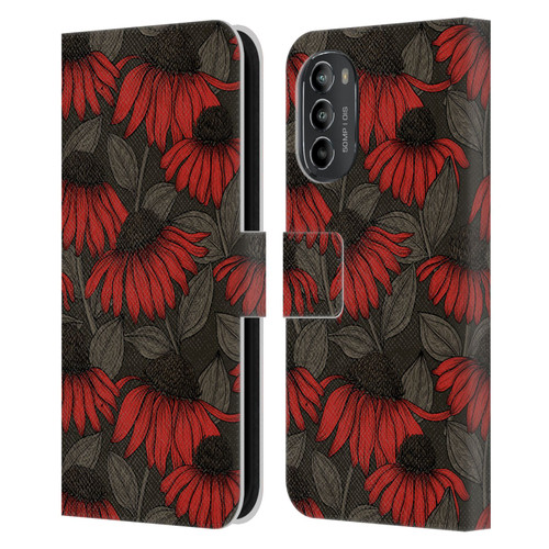 Katerina Kirilova Art Red Coneflowers Leather Book Wallet Case Cover For Motorola Moto G82 5G