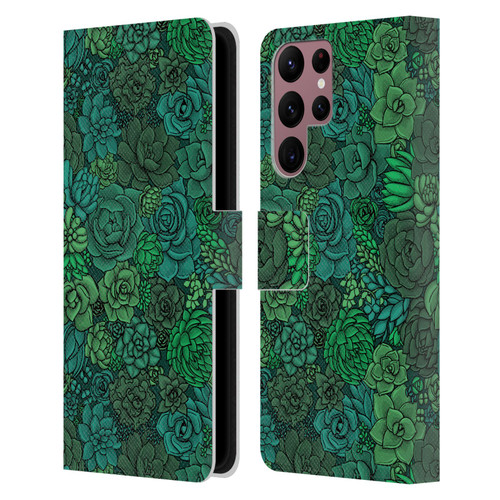 Katerina Kirilova Art Succulent Garden Leather Book Wallet Case Cover For Samsung Galaxy S22 Ultra 5G