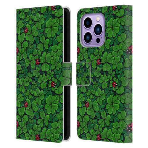Katerina Kirilova Graphics The Lucky Clover Leather Book Wallet Case Cover For Apple iPhone 14 Pro Max