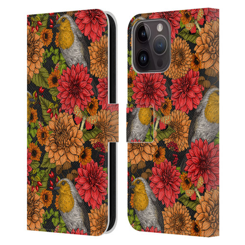 Katerina Kirilova Graphics Robins And Dahlias Leather Book Wallet Case Cover For Apple iPhone 15 Pro Max