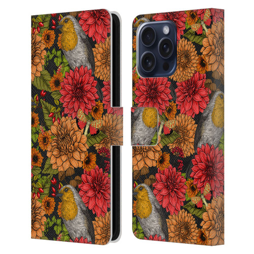 Katerina Kirilova Graphics Robins And Dahlias Leather Book Wallet Case Cover For Apple iPhone 16 Pro Max