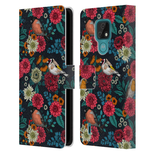 Katerina Kirilova Graphics Garden Birds Leather Book Wallet Case Cover For Motorola Moto E7