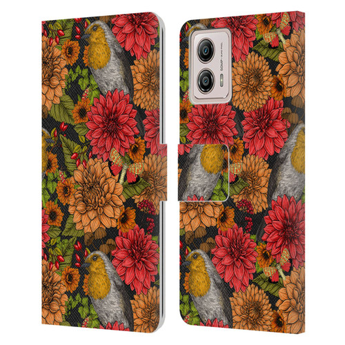Katerina Kirilova Graphics Robins And Dahlias Leather Book Wallet Case Cover For Motorola Moto G53 5G