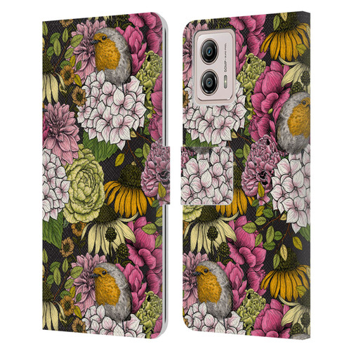 Katerina Kirilova Graphics Robins In The Garden Leather Book Wallet Case Cover For Motorola Moto G53 5G