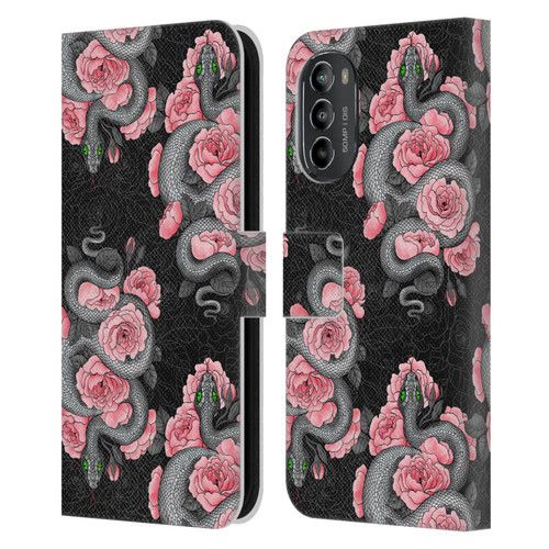Katerina Kirilova Graphics Snakes And Roses Leather Book Wallet Case Cover For Motorola Moto G82 5G