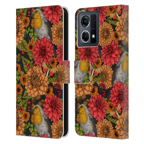 Katerina Kirilova Graphics Robins And Dahlias Leather Book Wallet Case Cover For OPPO Reno8 4G