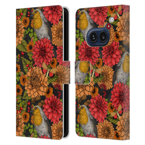 Katerina Kirilova Graphics Robins And Dahlias Leather Book Wallet Case Cover For Nothing Phone (2a)