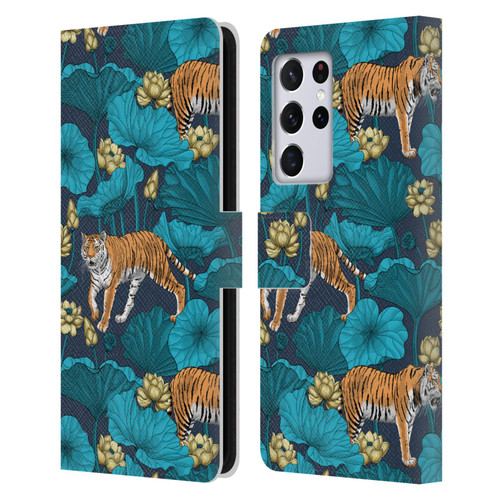 Katerina Kirilova Graphics Tigers In Lotus Pond Leather Book Wallet Case Cover For Samsung Galaxy S21 Ultra 5G
