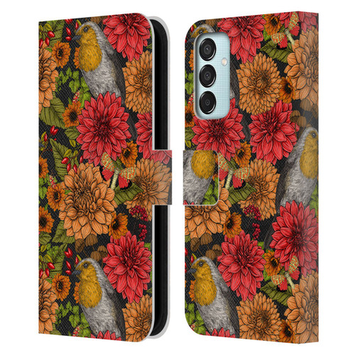 Katerina Kirilova Graphics Robins And Dahlias Leather Book Wallet Case Cover For Samsung Galaxy M15/F15 5G