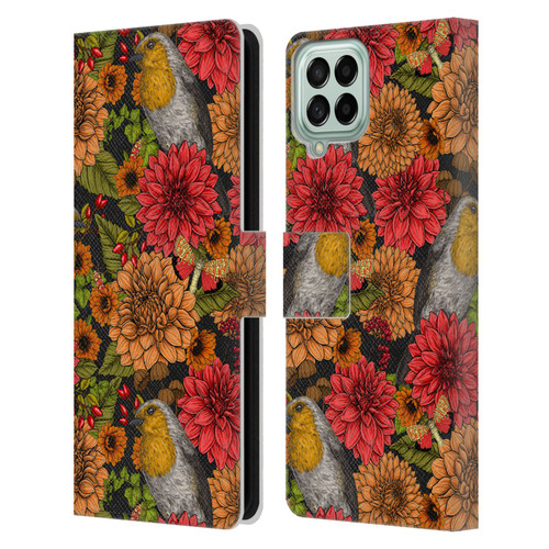 Katerina Kirilova Graphics Robins And Dahlias Leather Book Wallet Case Cover For Samsung Galaxy M53 (2022)
