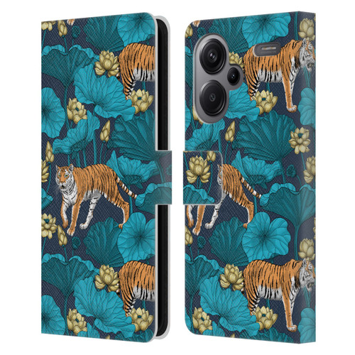 Katerina Kirilova Graphics Tigers In Lotus Pond Leather Book Wallet Case Cover For Xiaomi Redmi Note 13 Pro Plus 5G