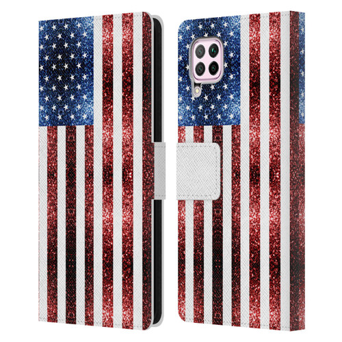 PLdesign Flags USA Glitters Leather Book Wallet Case Cover For Huawei Nova 6 SE / P40 Lite