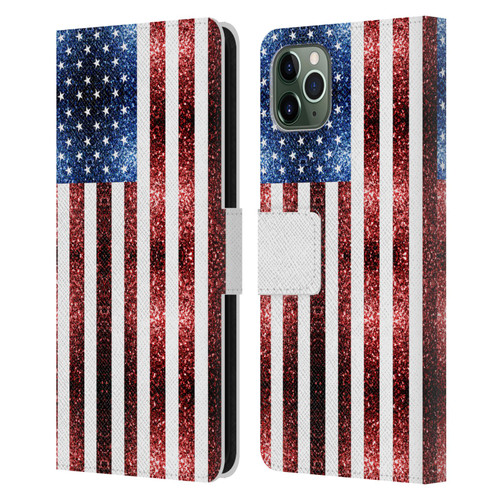 PLdesign Flags USA Glitters Leather Book Wallet Case Cover For Apple iPhone 11 Pro Max
