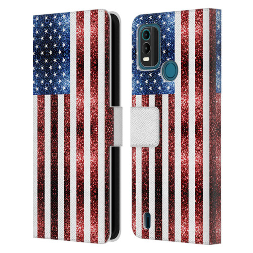PLdesign Flags USA Glitters Leather Book Wallet Case Cover For Nokia G11 Plus
