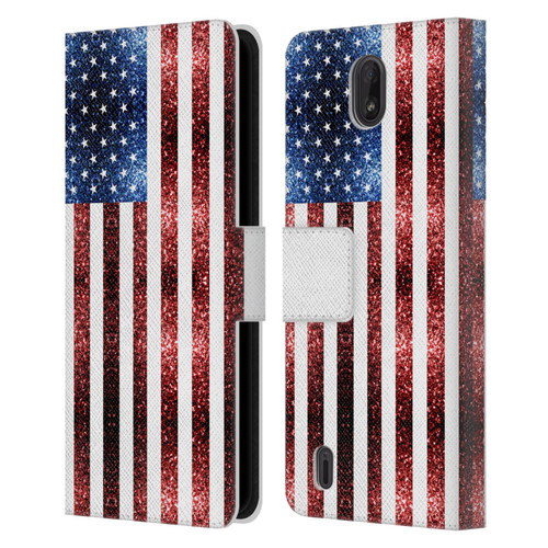PLdesign Flags USA Glitters Leather Book Wallet Case Cover For Nokia C01 Plus/C1 2nd Edition