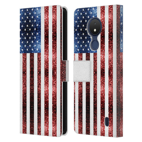 PLdesign Flags USA Glitters Leather Book Wallet Case Cover For Nokia C21
