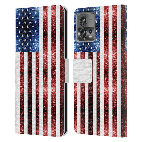 PLdesign Flags USA Glitters Leather Book Wallet Case Cover For Motorola Moto Edge 30 Fusion