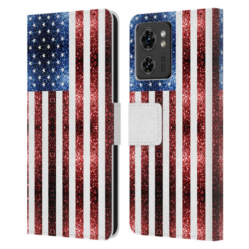 PLdesign Flags USA Glitters Leather Book Wallet Case Cover For Motorola Moto Edge 40