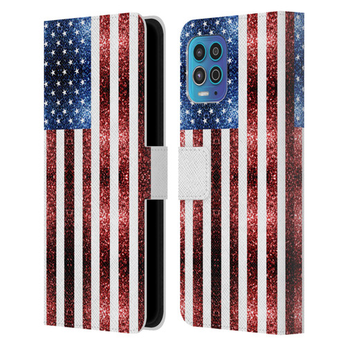 PLdesign Flags USA Glitters Leather Book Wallet Case Cover For Motorola Moto G100
