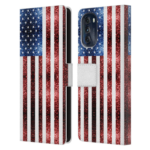PLdesign Flags USA Glitters Leather Book Wallet Case Cover For Motorola Moto G (2022)