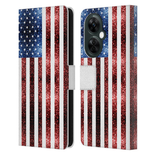 PLdesign Flags USA Glitters Leather Book Wallet Case Cover For OnePlus Nord CE 3 Lite 5G
