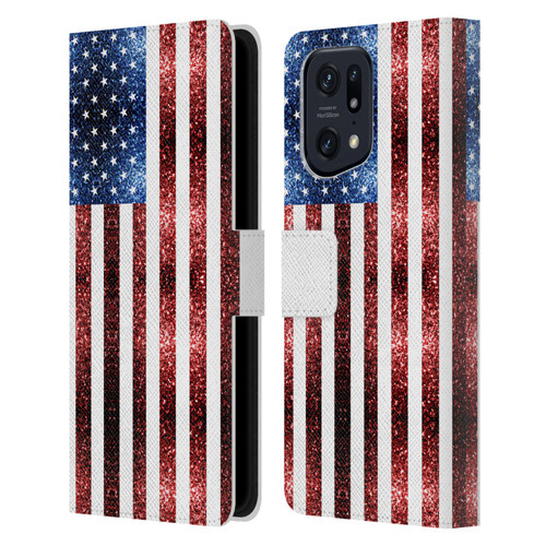 PLdesign Flags USA Glitters Leather Book Wallet Case Cover For OPPO Find X5 Pro