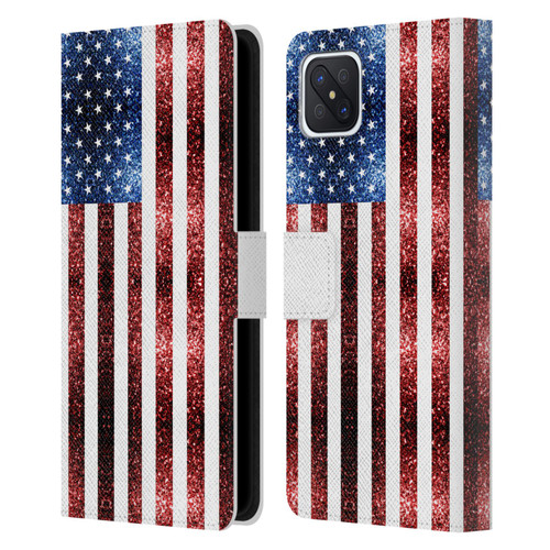 PLdesign Flags USA Glitters Leather Book Wallet Case Cover For OPPO Reno4 Z 5G