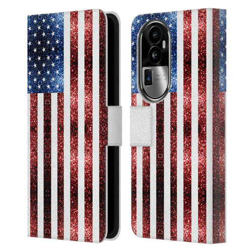 PLdesign Flags USA Glitters Leather Book Wallet Case Cover For OPPO Reno10 Pro+