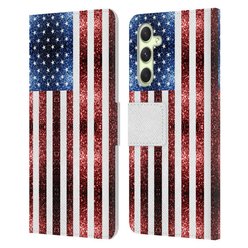 PLdesign Flags USA Glitters Leather Book Wallet Case Cover For Samsung Galaxy A54 5G