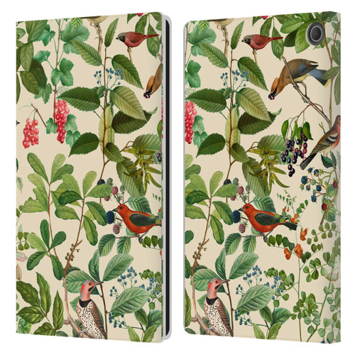 LebensArt Birds And Floral Berries Leather Book Wallet Case Cover For Amazon Fire Max 11 2023