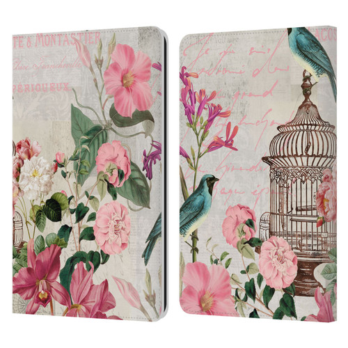 LebensArt Birds And Floral Birdcage Master Leather Book Wallet Case Cover For Amazon Kindle Paperwhite 1 / 2 / 3
