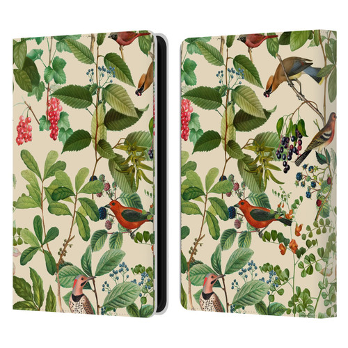 LebensArt Birds And Floral Berries Leather Book Wallet Case Cover For Amazon Kindle Paperwhite 5 (2021)