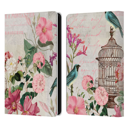 LebensArt Birds And Floral Birdcage Master Leather Book Wallet Case Cover For Amazon Kindle Paperwhite 5 (2021)