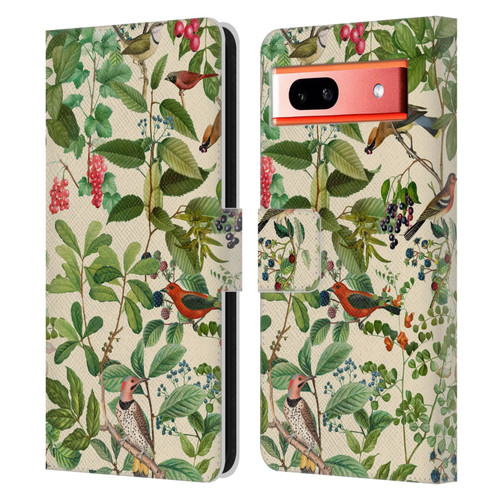 LebensArt Birds And Floral Berries Leather Book Wallet Case Cover For Google Pixel 7a