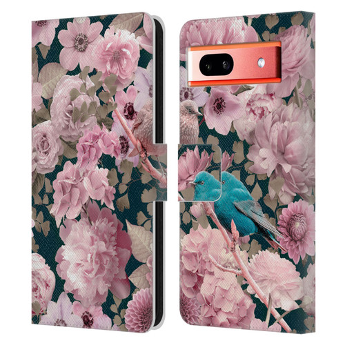LebensArt Birds And Floral Sparrows In Pink Leather Book Wallet Case Cover For Google Pixel 7a