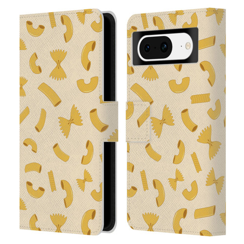 PLdesign Food Patterns Macaroni Pasta Gold Leather Book Wallet Case Cover For Google Pixel 8