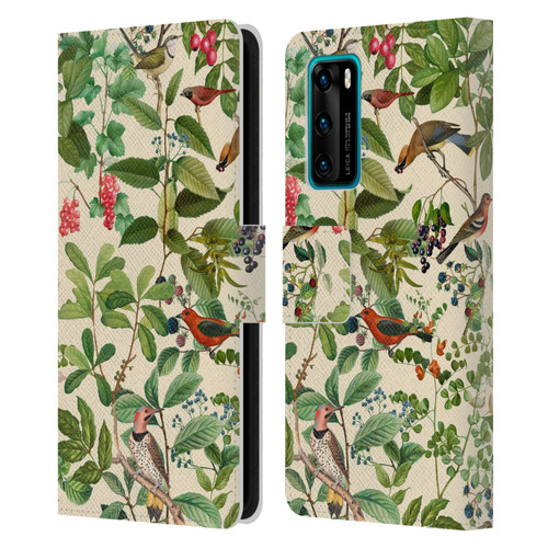 LebensArt Birds And Floral Berries Leather Book Wallet Case Cover For Huawei P40 5G