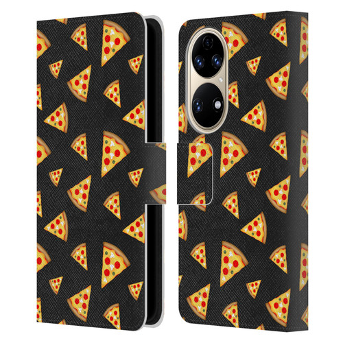 PLdesign Food Patterns Cool Fun Pizza Slices Black Leather Book Wallet Case Cover For Huawei P50