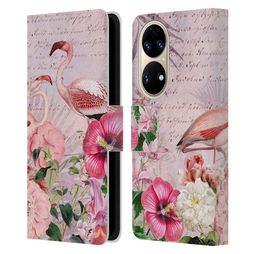 LebensArt Birds And Floral Flamingo Paradise Leather Book Wallet Case Cover For Huawei P50