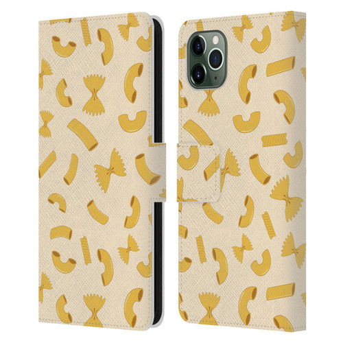 PLdesign Food Patterns Macaroni Pasta Gold Leather Book Wallet Case Cover For Apple iPhone 11 Pro Max