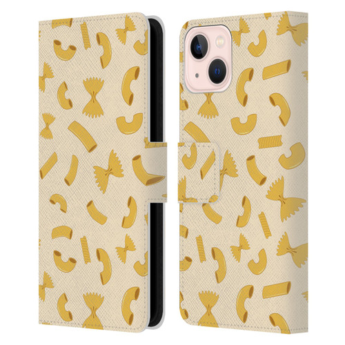 PLdesign Food Patterns Macaroni Pasta Gold Leather Book Wallet Case Cover For Apple iPhone 13
